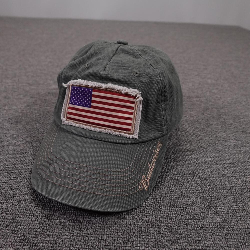 Budweiser K-Products Hat Cap Strap Back Mens One Size Gray Twill USA Flag Beer